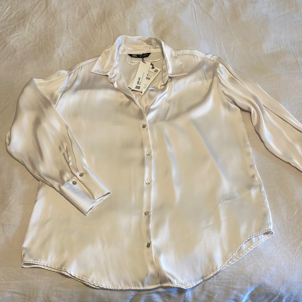 Zara- off white satin button down